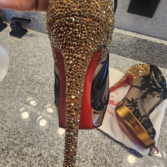 Christian Louboutin Strass Heel Booties Mesh Lace 39 - Picture 10 of 16